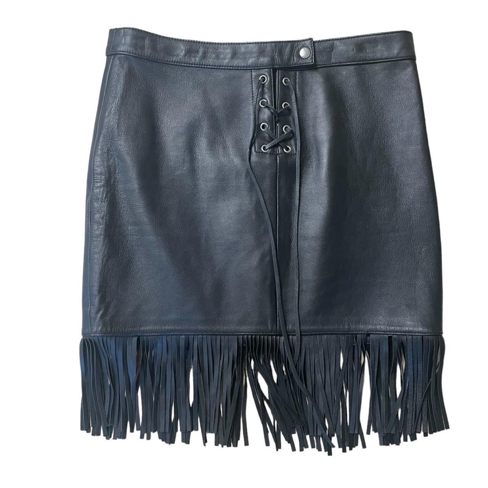 Maje Genuine Leather fringe Lace front Skirt